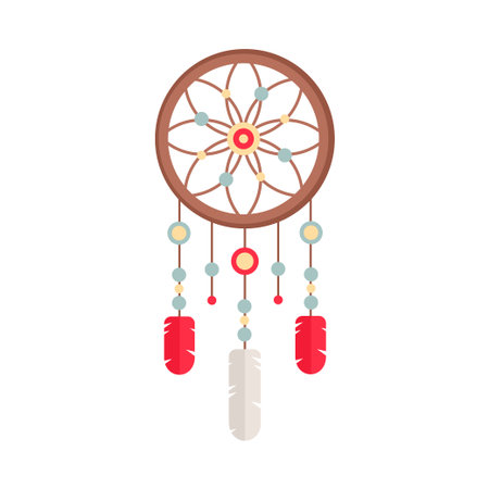 Dreamcatcher with Gemstones and Feathers. Ethnic Tribal Boho Dream Catcher Talisman.のイラスト素材