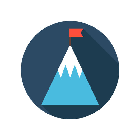 Top of Mountain with Flag Flat Icon. Goal Business Achieve.のイラスト素材