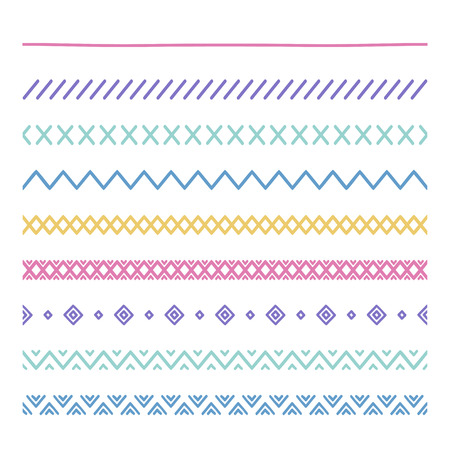 Tribal brushes. Border. Ethnic hand drawn vector line border set. Design element. Native brushes. Aztec geometric vintage fashion pattern for design. Trendy doodle style.のイラスト素材