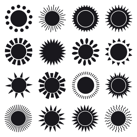 Simple Sun Icons. Sign and Symbol. Black Silhouette.のイラスト素材