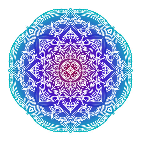 Gradient mandala. Circle ethnic ornament. Hand drawn traditional indian round element. Spiritual meditation yoga henna theme. Unique print. Template for design.のイラスト素材