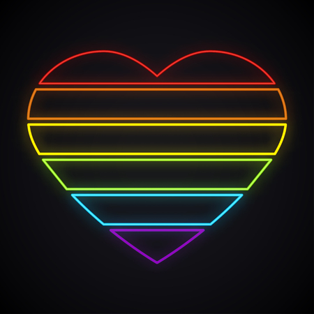 Neon LGBT rainbow heart sign. Bright gay pride symbol. Glowing LGBT community.のイラスト素材
