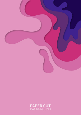 Paper cut background. Vertical banner with 3D wavy shapes layers. Abstract realistic paper design. Purple and pink carving art. Vector design layout for flyers, posters, invitationsのイラスト素材