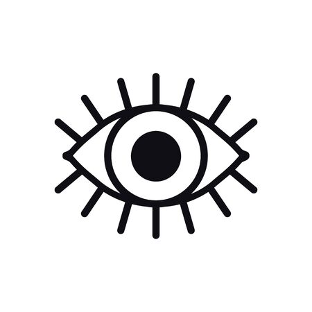 Open eye line icon on white background. Look, see, sight, view sign and symbol. Vector linear graphic element. Optical and search theme in minimal design style. Eye with eyelashesのイラスト素材
