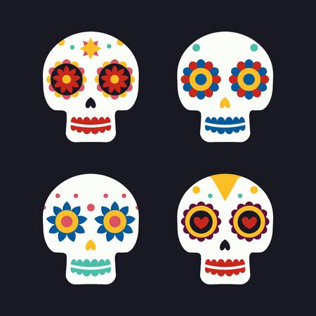 Sugar mexican skulls for Dia De Los Muertos holiday party. Traditional mexican Halloween design for Day of the dead. Ornament from Mexicoのイラスト素材