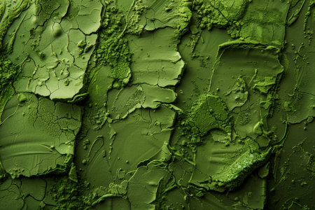 Close up of matcha face mask vibrant green texture, track top view. Natural ingredients. Beauty mask abstract background for cosmetic product.の素材