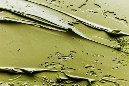 Close up of matcha face mask vibrant green texture, track top view. Natural ingredients. Beauty mask abstract background for cosmetic product.の素材