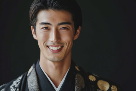 Asian young man in traditional kimonoの素材