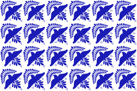 Mexican Talavera Ceramic Tile With Bird. Seamless Pattern From Mexico. Traditional Puebla Songbird....