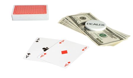 Two ases, pack and dollars, it is isolated on a white background.のeditorial素材