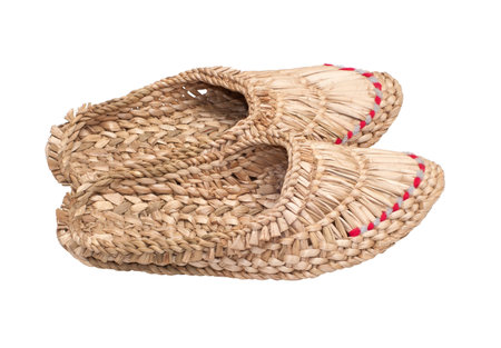 Pair of bast shoes it is isolated on a white backgroundの写真素材