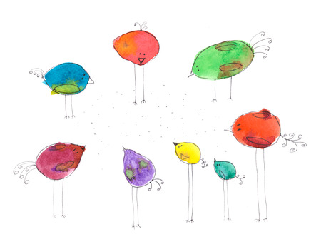 naive style simple birds on white backgroundの写真素材