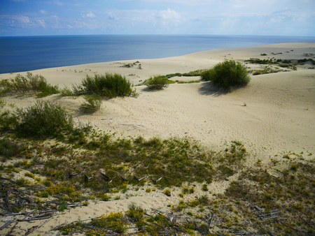 panoramic colorful view of sand dune and seaの写真素材