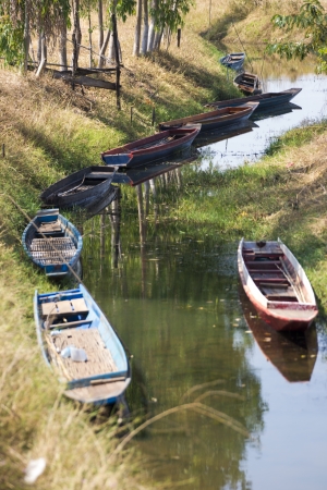 Swedish lake with boat in summer time の写真素材