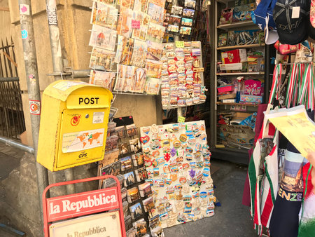 Florence, Tuscany, Italy - 07/13/2018: Florence, Tuscany, Italy - mailbox at the souvenir shop