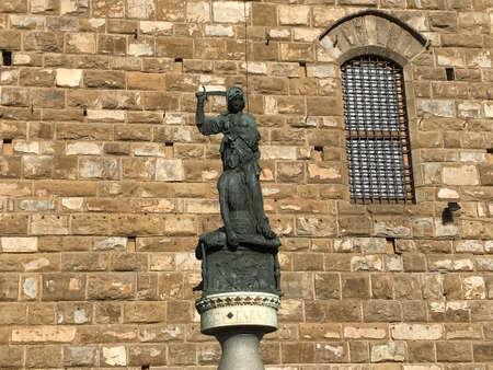 Florence, Toscania, Italy - 07/14/2018: Facade of the building at Leon Rosso in the historic part of the city.のeditorial素材