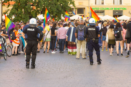 Cracow. Poland - 08/30/2020: Demonstration of supporters of LGBT ideology in Cracow, Main Square