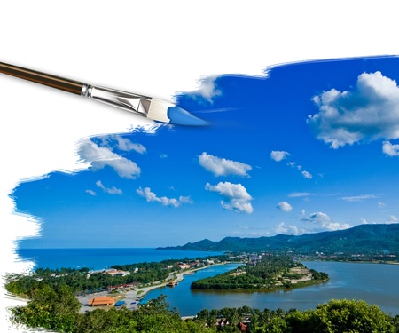artist brush painting picture of Landscape in Koh Samui, Thailandの写真素材