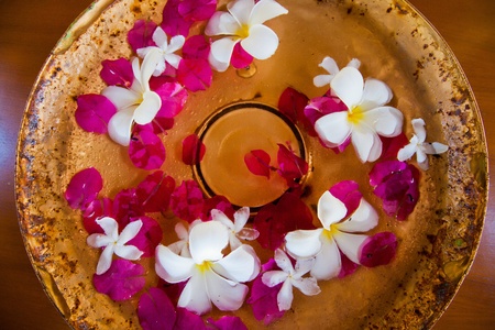 flower in stone Sink at spa hotelの写真素材
