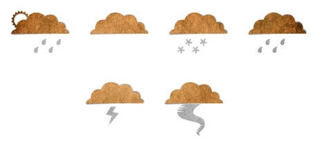 Weather grunge recycled paper craft stick on white backgroundの写真素材