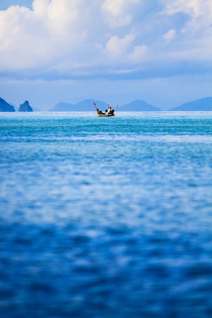 Traditional longtail boats in the sea at Koh Samui, Thailandの写真素材