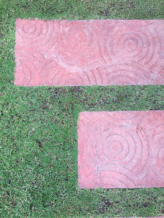 floor tiles on grassの写真素材