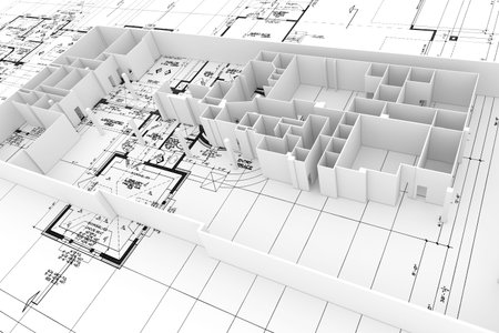 apartment mockup on blueprints