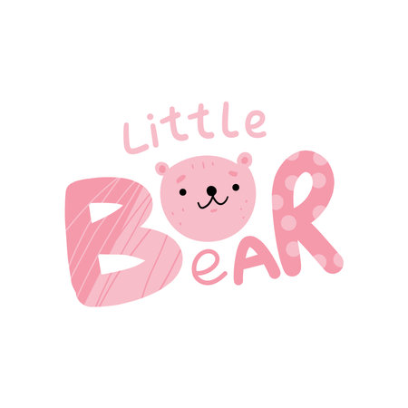 Little bear lettering. Cute bear logo. Vector hand drawn illustration.のイラスト素材