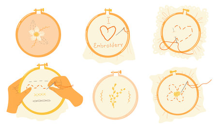 Vector set of embroidery frames. Handmade embroidery.のイラスト素材
