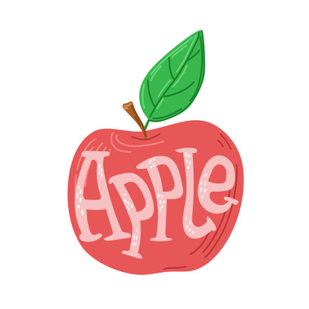 Apple with lettering. Vector illustration.のイラスト素材