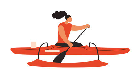 Woman paddling Va a boat.のイラスト素材