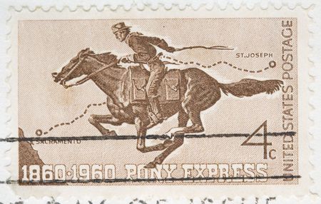 This is a Vintage 1960 canceled US stamp Pony Expressの写真素材
