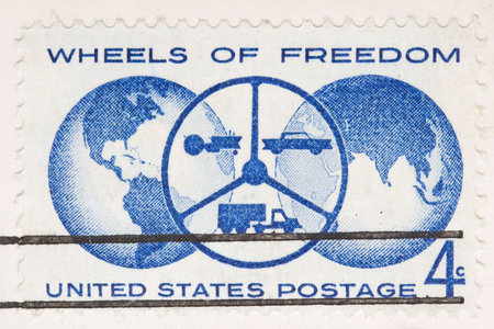 This is a Vintage 1960 canceled US stamp Wheels of Freedom