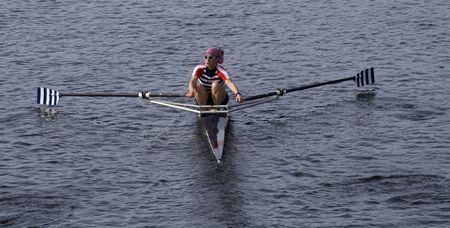  BOSTON - OCTOBER 19: Sharon Sloan of Riverside Boat Club races the In the Head of Charles Regatta, on October 19th 2008, placing 11th.のeditorial素材