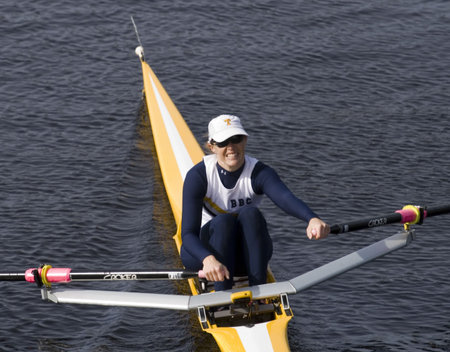 BOSTON - OCTOBER 19: Pamela Besteman of Bantam Boat Club races the In the Head of Charles Regatta,...