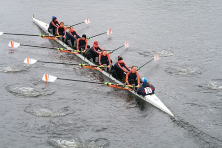 BOSTON - OCTOBER 18: Coast Guard Academy women's rowing team competes in the Head Of The Charles Regatta October 18, 2009 in Boston, Massachusetts. のeditorial素材