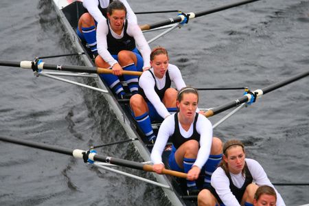 BOSTON - OCTOBER 18: Skadi Rowing Club of Rotterdamn, Netherlands women's rowing team competes in the Head Of The Charles Regatta on October 18, 2009 in Boston, Massachusetts.のeditorial素材
