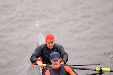 BOSTON - OCTOBER 18: WPI men's rowing team competes in the Head Of The Charles Regatta on October 18, 2009 in Boston, Massachusetts.のeditorial素材