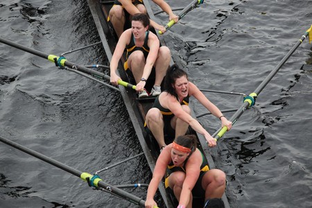 BOSTON - OCTOBER 24: The University of Vermont Women compete in the Head of the Charles Regatta  on October 24, 2010 in Boston, Massachusetts. のeditorial素材