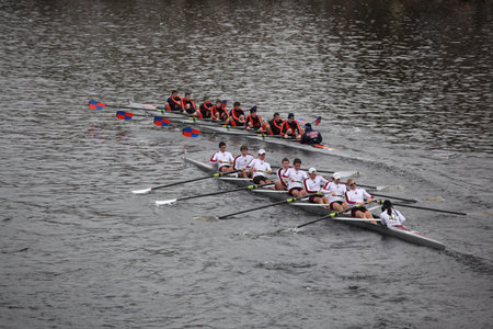 BOSTON - OCTOBER 24: Colgate University men's Crew competes in the Head of the Charles Regatta on...