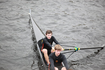BOSTON - OCTOBER 24: Old Dominion Boat Club Men 18 and Under men's Crew competes in the Head of the...