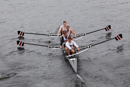 BOSTON - OCTOBER 23: Stanford University Mens Fours races in the Head of Charles Regatta. University Of Wisconsin Mens Crew won with a time of 16:12 on October 23, 2011 in Boston, MA.のeditorial素材