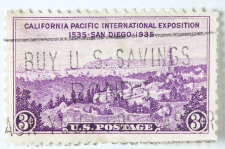A stamp printed by USA shows California Pacific International Exposition San Diego, circa 1935. 