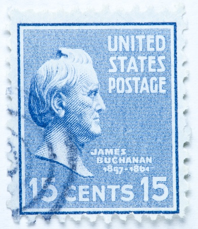 UNITED STATES - CIRCA 1938   A stamp printed in United States  Displays the profile of President James Buchanan  United States - circa 1938 のeditorial素材