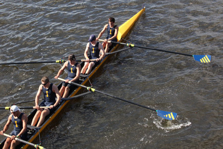 BOSTON - OCTOBER 21 St Ignatius High School races in the Head of Charles Regatta, Marin Rowing...