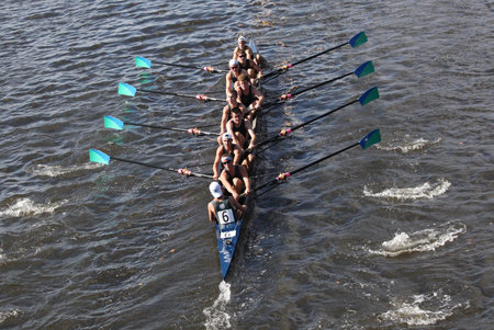 BOSTON - OCTOBER 21 New Trier High School races in the Head of Charles Regatta, Marin Rowing...