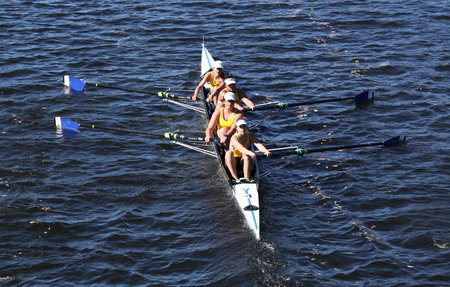 BOSTON - OCTOBER 20   Long Beach Junior Crew races in the Head of Charles Regatta on October 20, 2013 in Boston, MAのeditorial素材