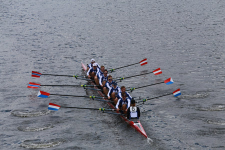 BOSTON - OCTOBER 19, 2014: Cambridge Boat Club races in the Head of Charles Regatta...