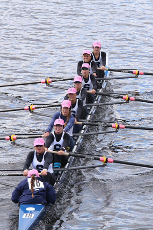 BOSTON - OCTOBER 18, 2015: Sarasota Crew races in the Head of Charles Regatta Women's Youth Eights
