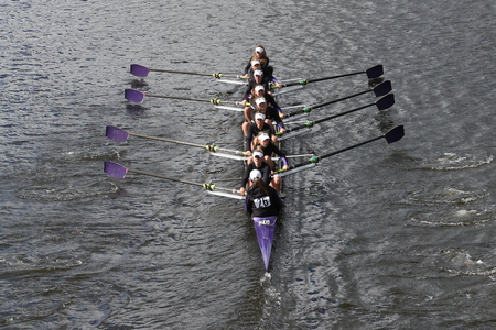 BOSTON - OCTOBER 18, 2015: Mount Saint Joseph races in the Head of Charles Regatta Women's Youth Eightsのeditorial素材